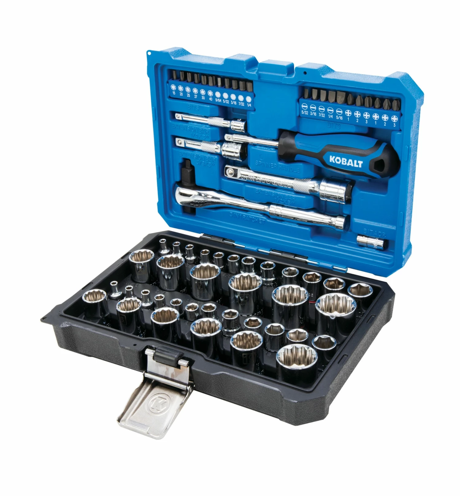 Kobalt Mechanics Tool Sets 64-Piece Standard (SAE) and Metric Combination Polished Chrome Mechanics Tool Set (1/4-in; 3/8-in; 1/2-in;) 1 Kobalt Mechanics Tool Sets 64-Piece Standard (SAE) and Metric Combination Polished Chrome Mechanics Tool Set (1/4-in; 3/8-in; 1/2-in;)