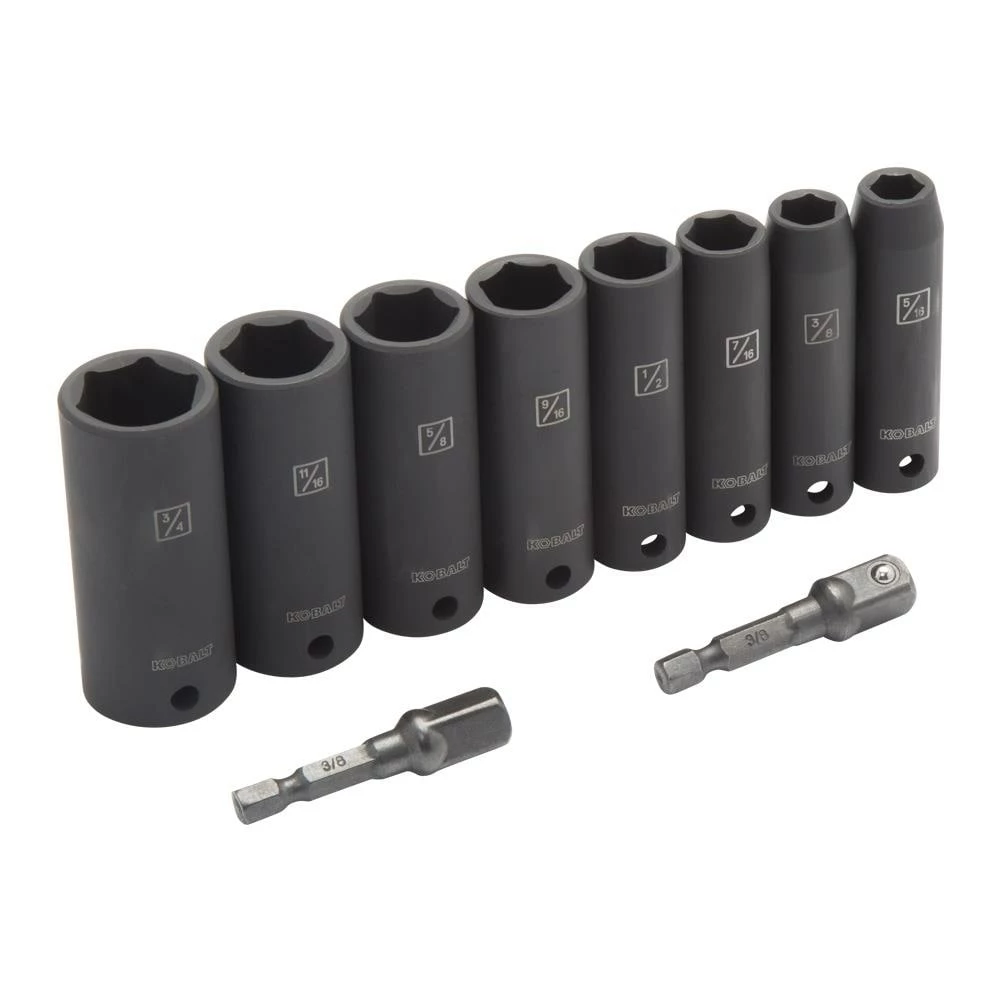 Kobalt Impact Sockets & Impact Socket Sets 10-Piece Standard (SAE) 3/8-in Drive Set 6-Point Impact Socket Set 1 Kobalt Impact Sockets & Impact Socket Sets 10-Piece Standard (SAE) 3/8-in Drive Set 6-Point Impact Socket Set