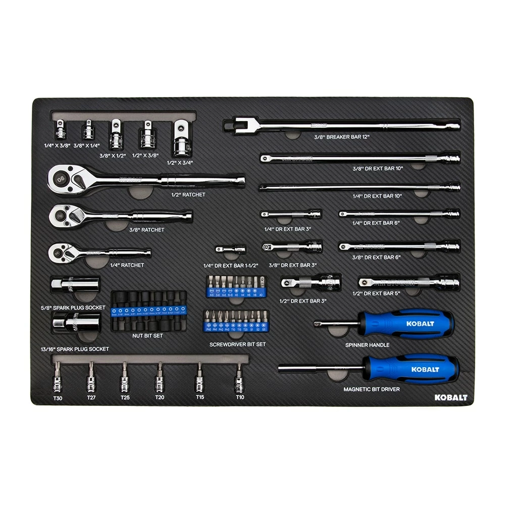 Kobalt Mechanics Tool Sets 300-Piece Standard (SAE) and Metric Combination Polished Chrome Mechanics Tool Set (1/4-in; 3/8-in) 3 Kobalt Mechanics Tool Sets 300-Piece Standard (SAE) and Metric Combination Polished Chrome Mechanics Tool Set (1/4-in; 3/8-in) - Image 3