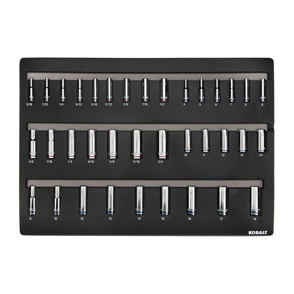 Kobalt Mechanics Tool Sets 300-Piece Standard (SAE) and Metric Combination Polished Chrome Mechanics Tool Set (1/4-in; 3/8-in) 7 Kobalt Mechanics Tool Sets 300-Piece Standard (SAE) and Metric Combination Polished Chrome Mechanics Tool Set (1/4-in; 3/8-in) - Image 7