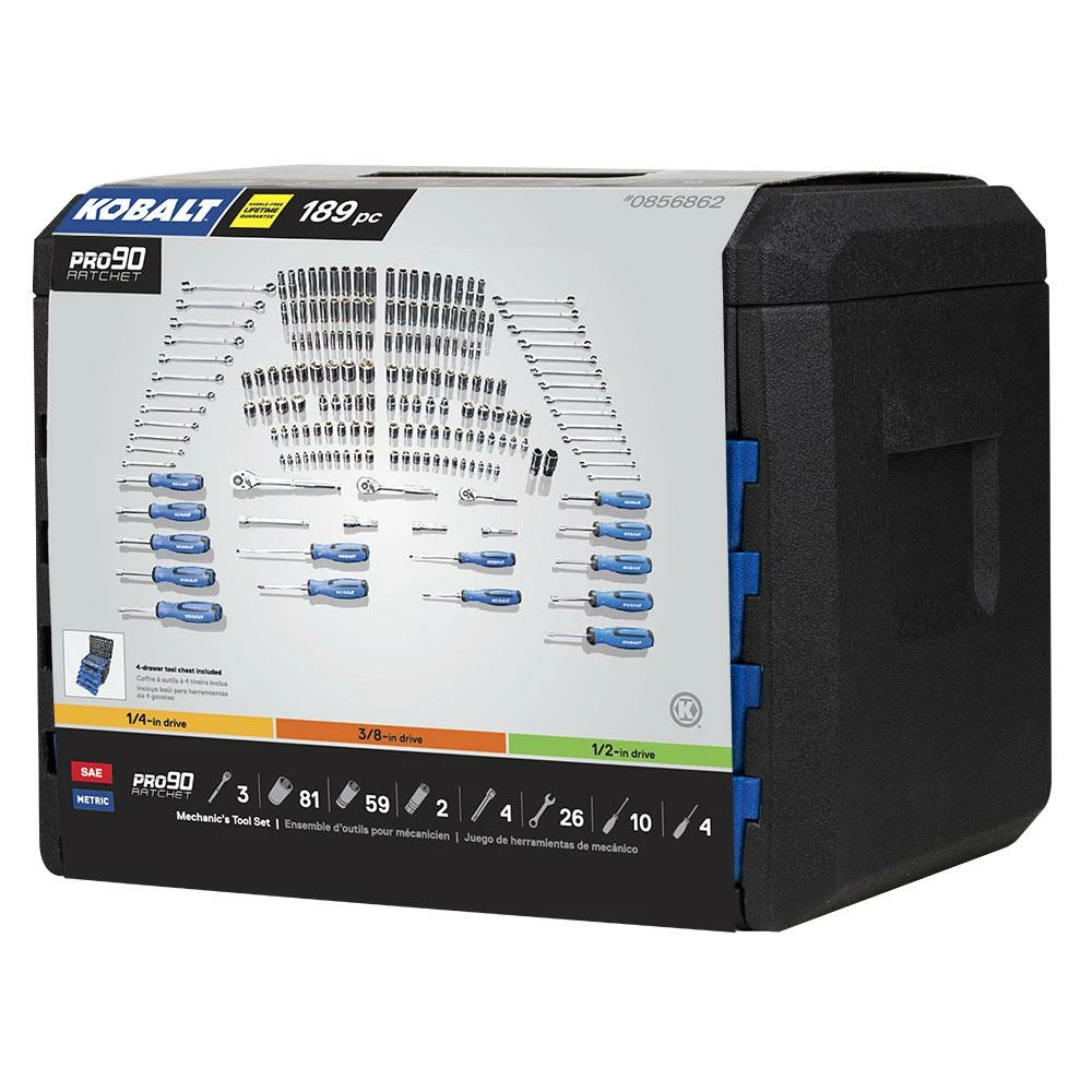 Kobalt Mechanics Tool Sets 189-Piece Standard (SAE) and Metric Combination Polished Chrome Mechanics Tool Set (1/4-in; 3/8-in) 6 Kobalt Mechanics Tool Sets 189-Piece Standard (SAE) and Metric Combination Polished Chrome Mechanics Tool Set (1/4-in; 3/8-in) - Image 6