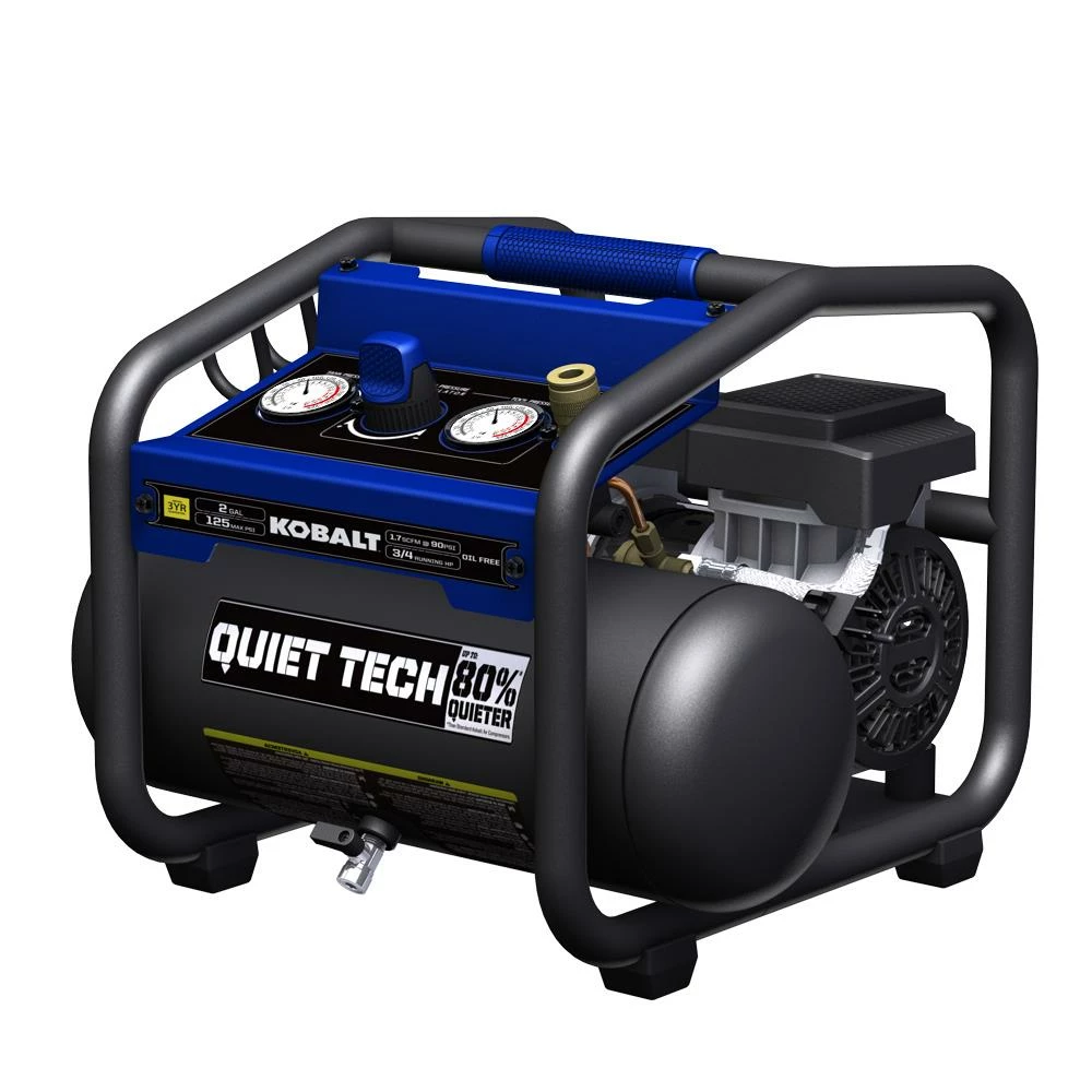 Kobalt Air Compressors QUIET TECH 2-Gallon Single Stage Portable Electric Hot Dog Air Compressor 1 Kobalt Air Compressors QUIET TECH 2-Gallon Single Stage Portable Electric Hot Dog Air Compressor