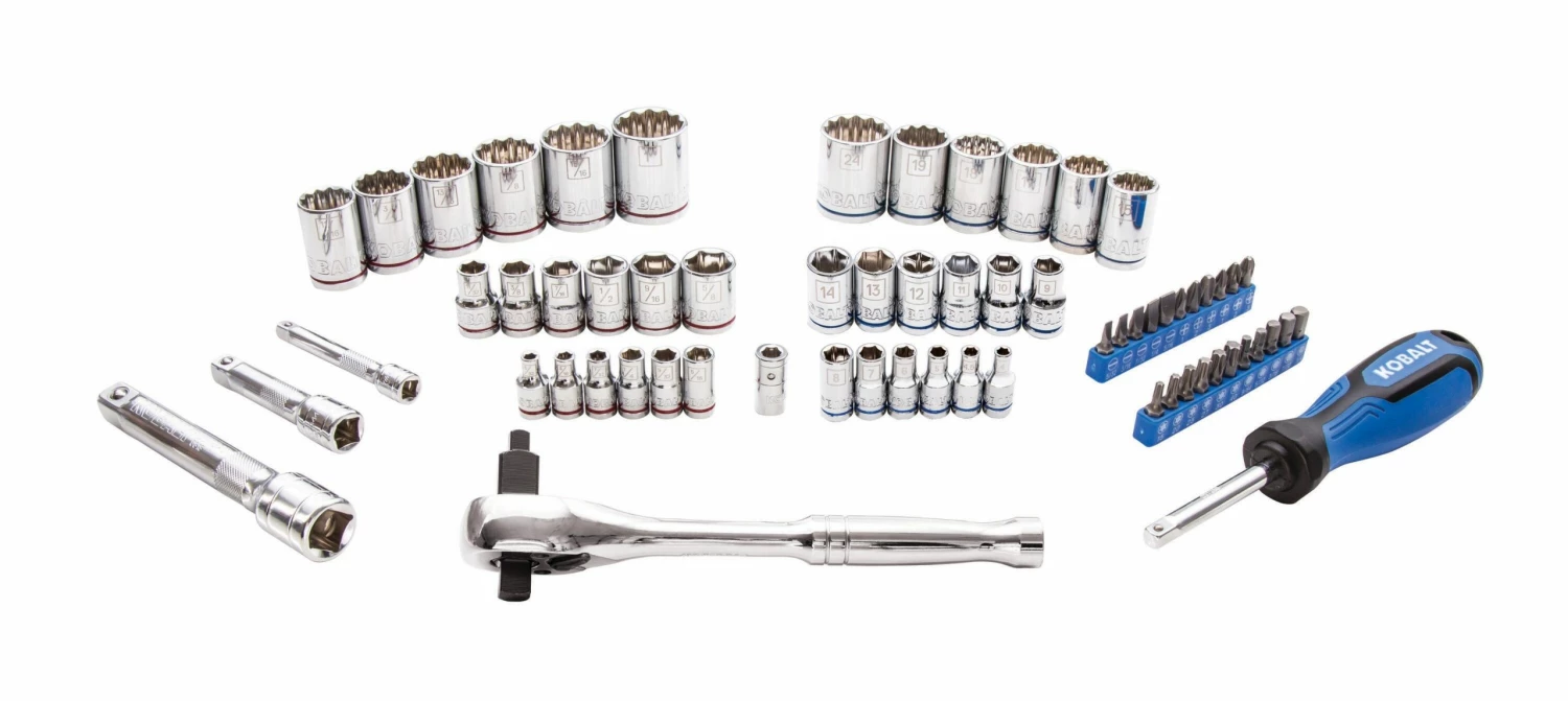 Kobalt Mechanics Tool Sets 64-Piece Standard (SAE) and Metric Combination Polished Chrome Mechanics Tool Set (1/4-in; 3/8-in; 1/2-in;) 2 Kobalt Mechanics Tool Sets 64-Piece Standard (SAE) and Metric Combination Polished Chrome Mechanics Tool Set (1/4-in; 3/8-in; 1/2-in;) - Image 2