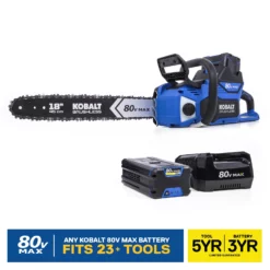 Kobalt Sales Shop 29 Kobalt Cordless Electric Chainsaws 80-Volt Max 18-in Brushless Cordless Electric Chainsaw 5 Ah (Battery & Charger Included)