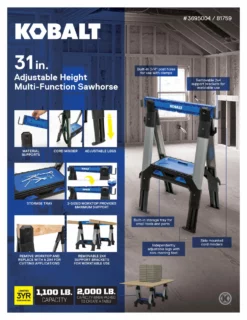 Kobalt Saw Horses 30.63-in W x 33.5-in H Adjustable Pp and Steel Construction Saw Horse (1000-lb Capacity) -Kobalt Sales Shop 44627987 scaled